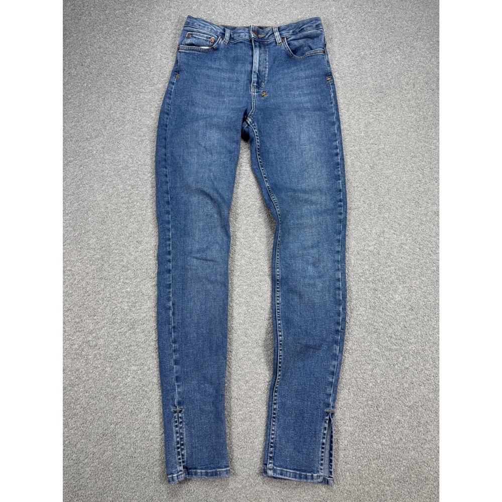 KSUBI Jeans Women's 28 Blue Med Wash Skinny Fit Mid Rise Hem Slits Tapered